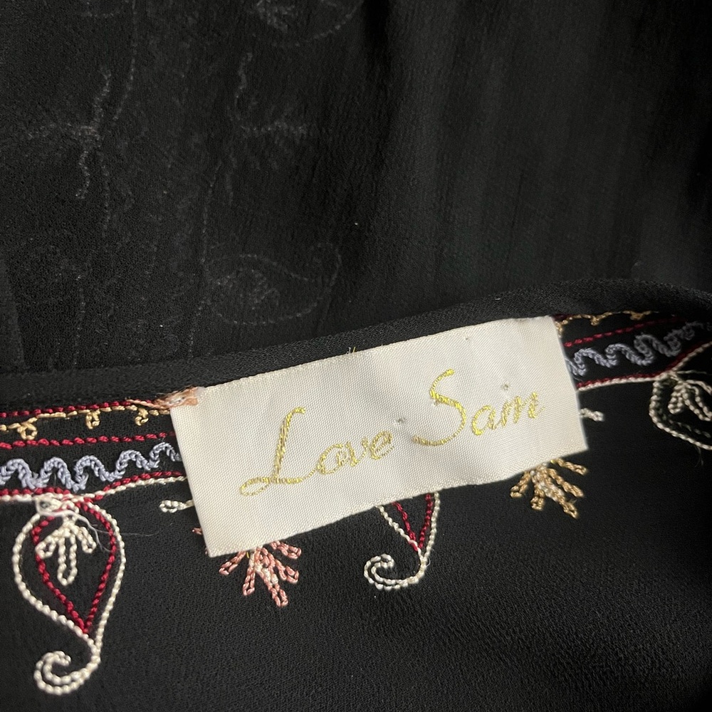 LOVE SAM ANTHROPOLOGIE Semi Sheer Paisley Boho V Cut Peasant Blouse Black Small - Picture 10 of 13